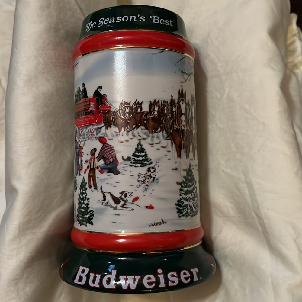 Vintage 1991 Budweiser Holiday Beer Stein "The Seasons Best"